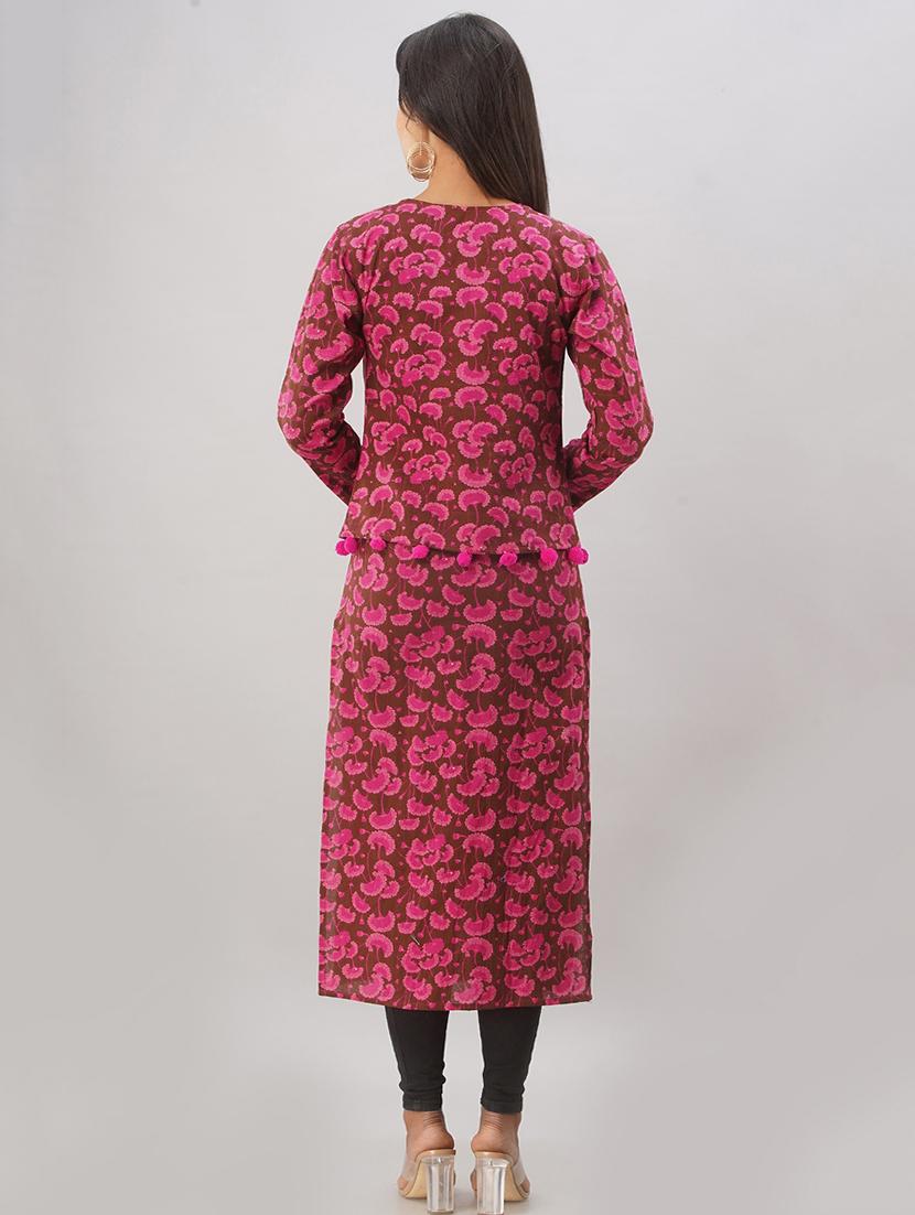 floral printed straight kurta - 17777876 - Zoom Image - 4