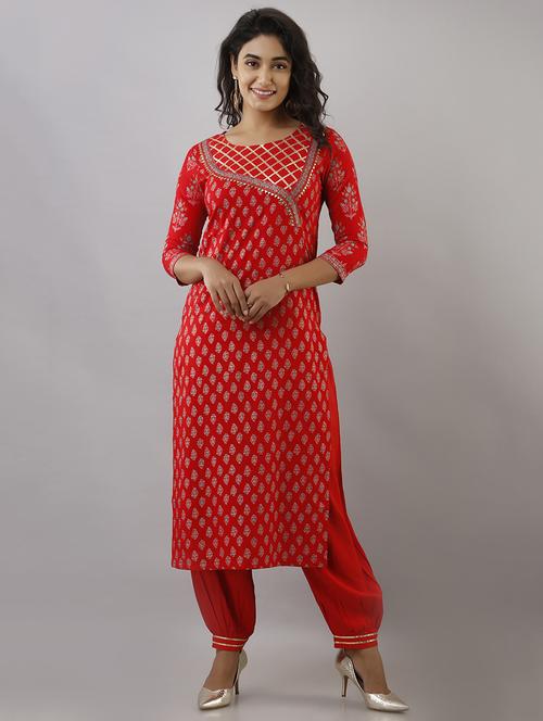 red foil print kurta pant set - 17777898 - Standard Image - 1