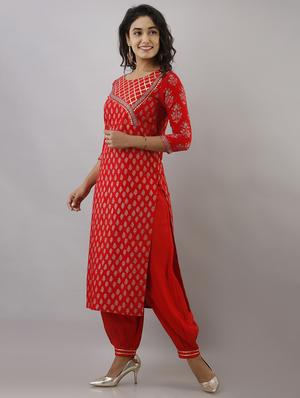 red foil print kurta pant set - 17777898 - Standard Image - 2