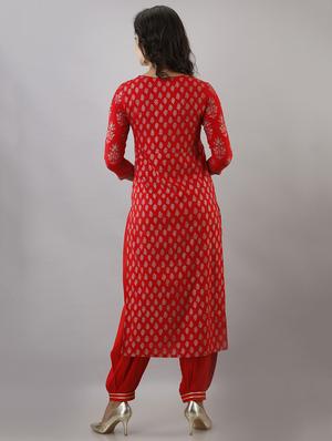 red foil print kurta pant set - 17777898 - Standard Image - 3