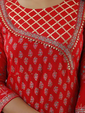 red foil print kurta pant set - 17777898 - Standard Image - 5