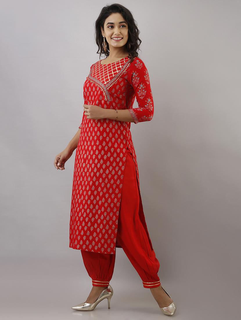 red foil print kurta pant set - 17777898 - Zoom Image - 2