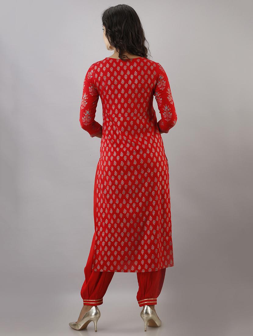 red foil print kurta pant set - 17777898 - Zoom Image - 3