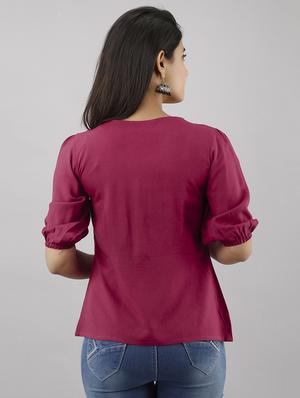 overlap neck puff sleeved top - 17777913 - Standard Image - 3