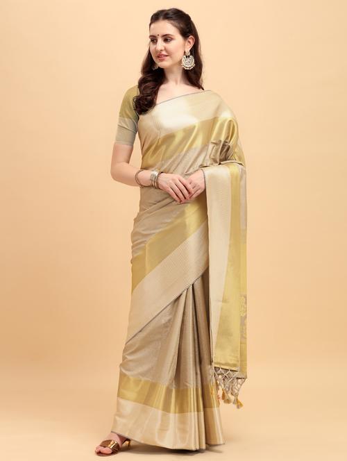 beige silk kanjivaram saree with blouse - 17778174 - Standard Image - 1