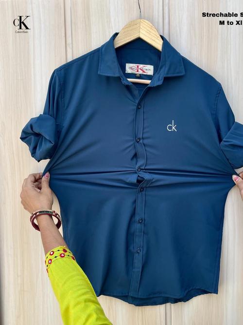 blue cottonlycra casual shirt - 17779192 - Standard Image - 1