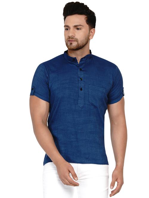 navy blue solid short kurta - 17779410 - Very Small Image - 1