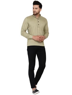 beige solid short kurta - 17779418 - Standard Image - 4