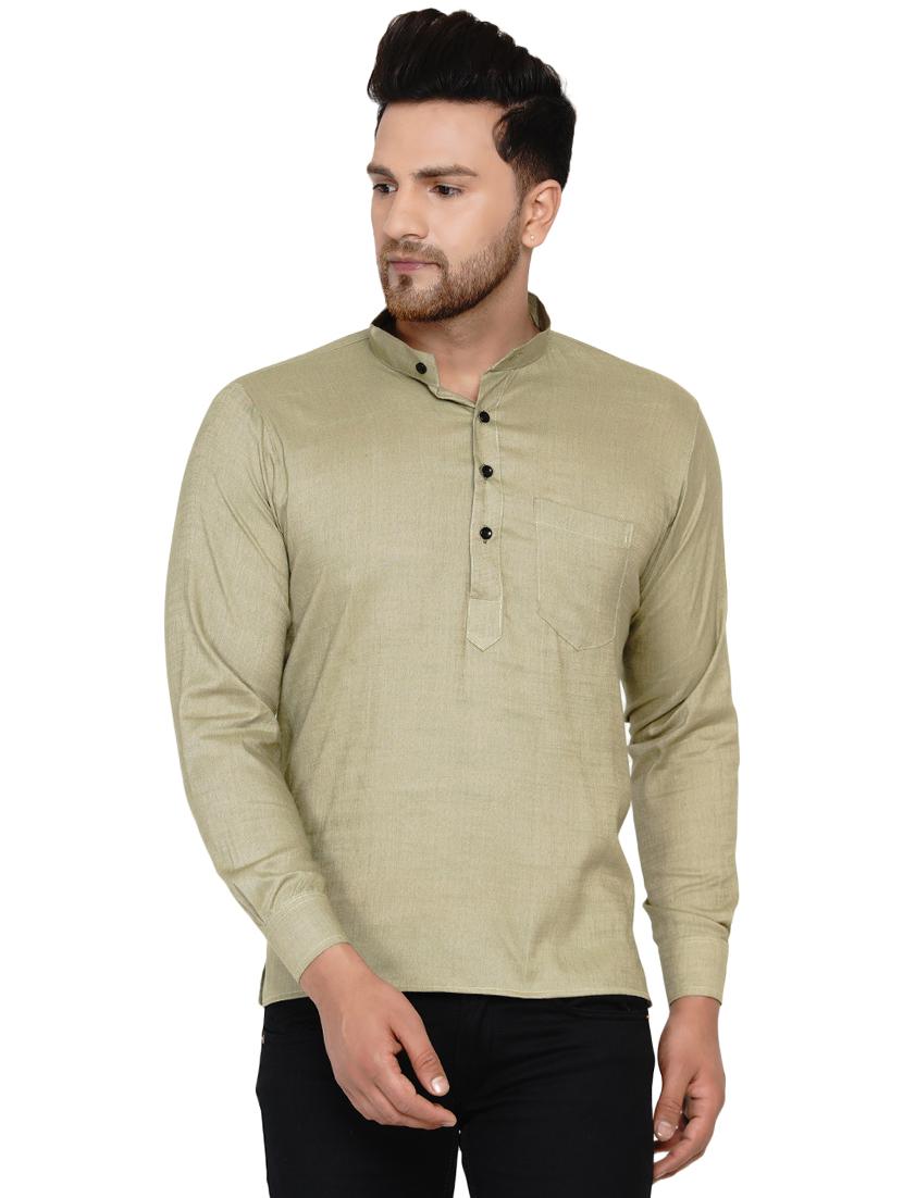 beige solid short kurta - 17779418 - Zoom Image - 1