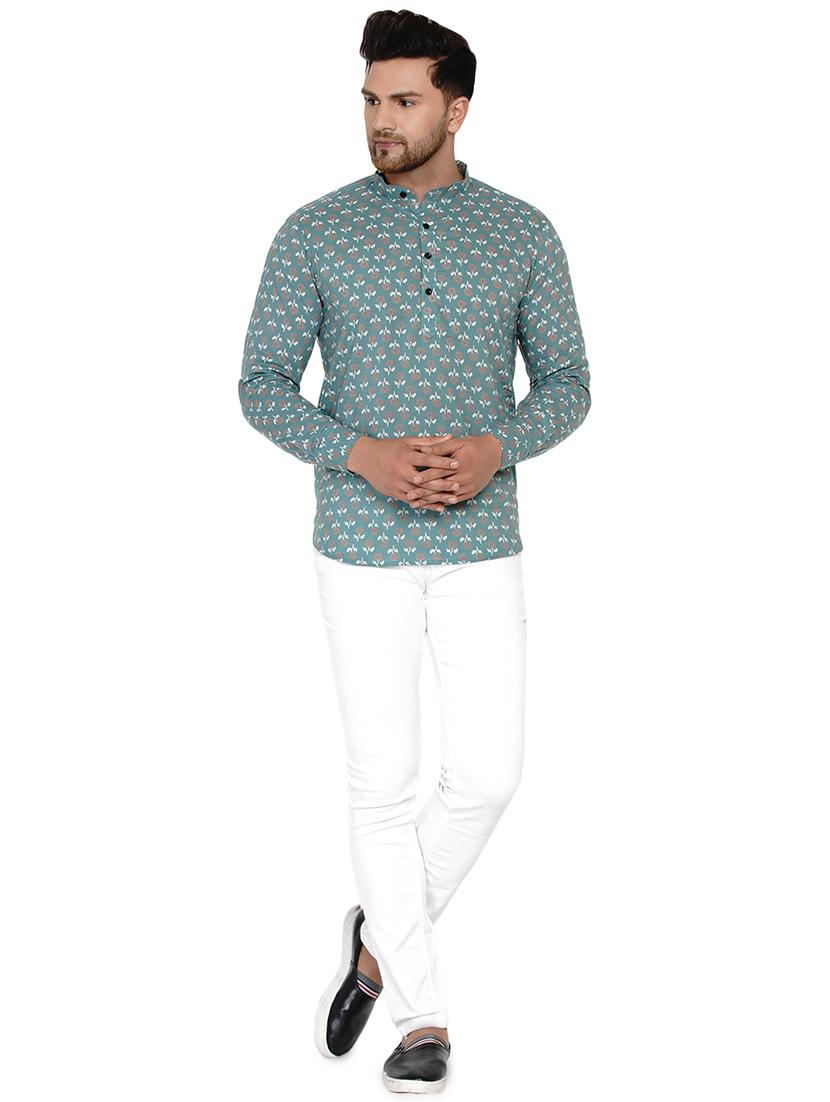 green printed short kurta - 17779428 - Zoom Image - 4