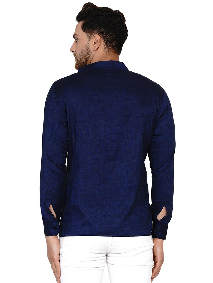 navy blue solid short kurta - 17779437 - Zoom Image - 3
