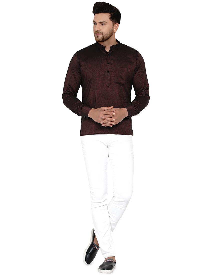 maroon solid short kurta - 17779444 - Zoom Image - 4