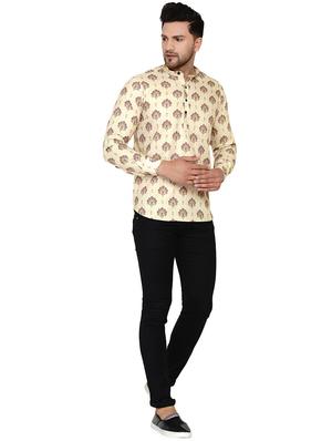 beige printed short kurta - 17779448 - Standard Image - 4