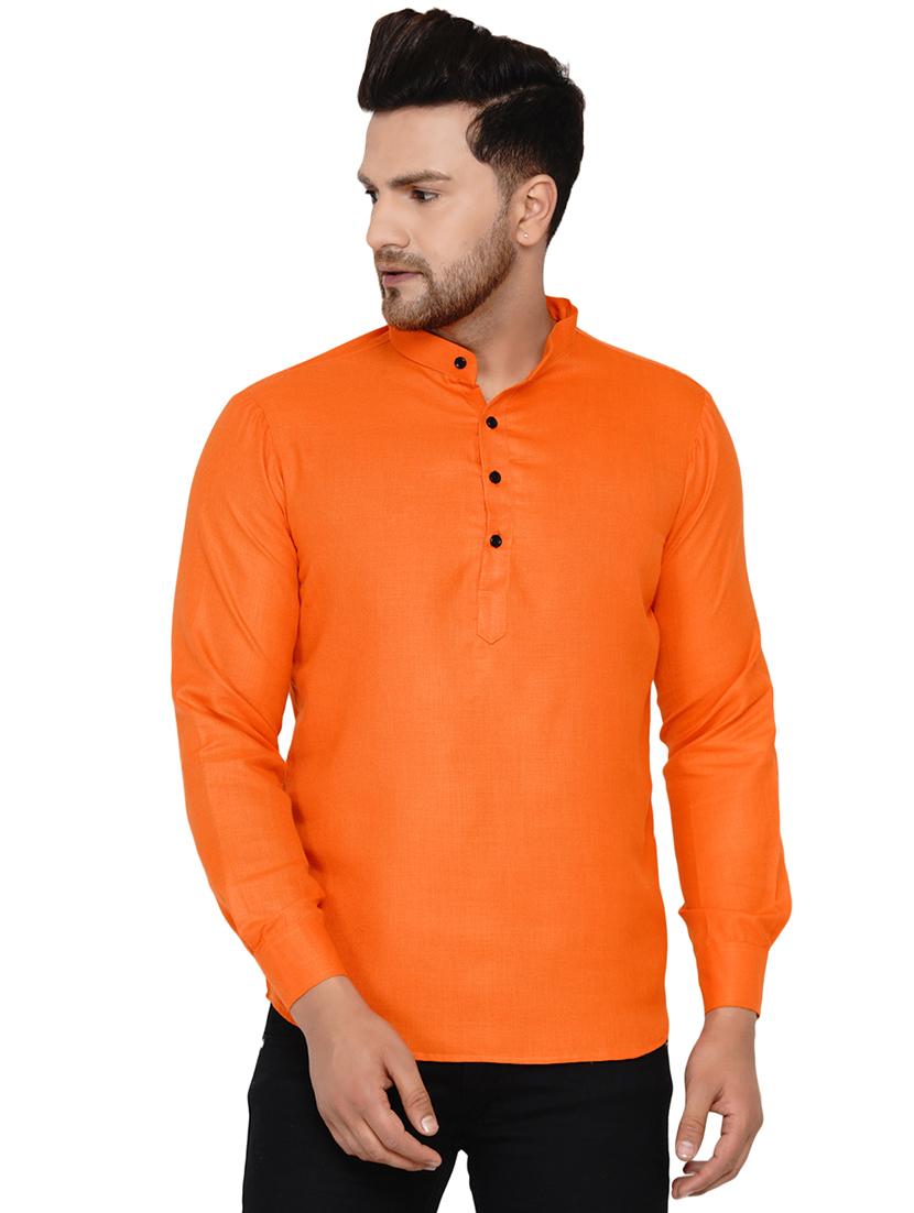 orange solid short kurta