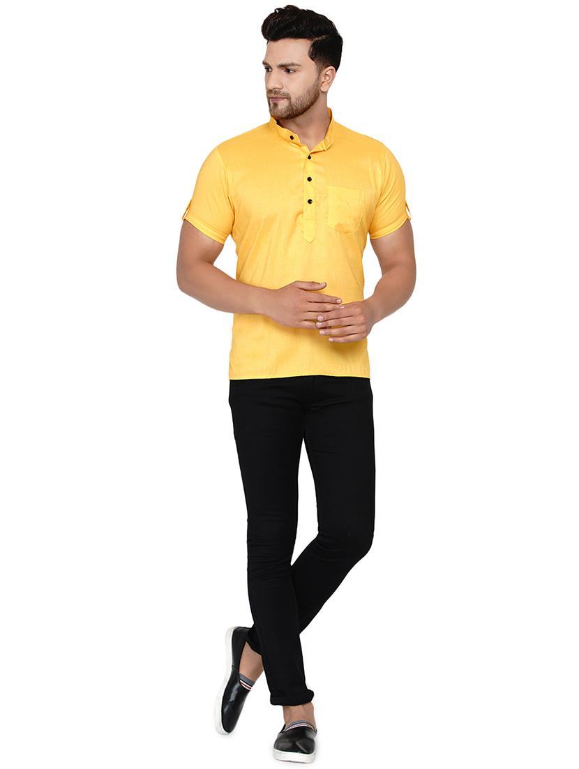 yellow solid short kurta - 17779472 - Zoom Image - 4