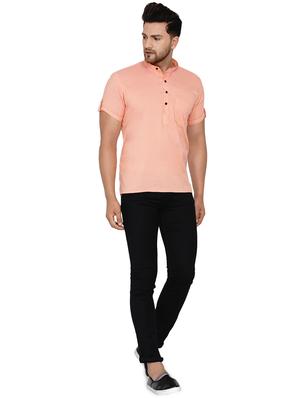 peach solid short kurta - 17779476 - Standard Image - 4