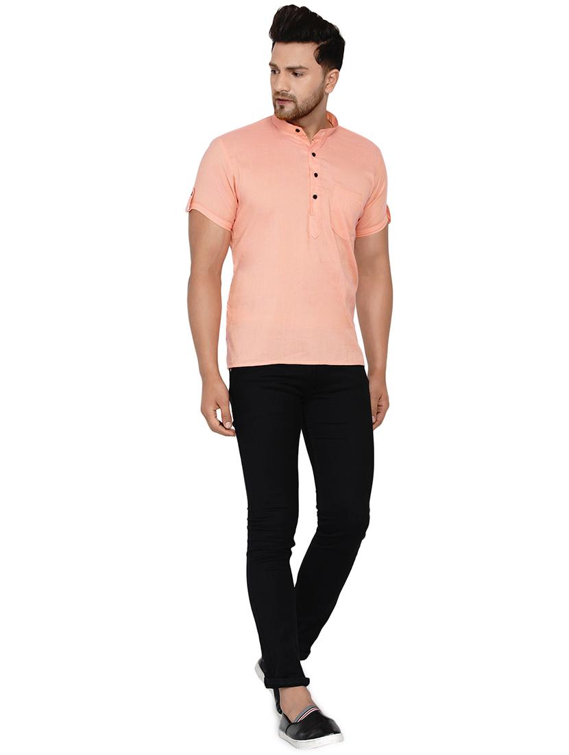peach solid short kurta - 17779476 - Zoom Image - 4