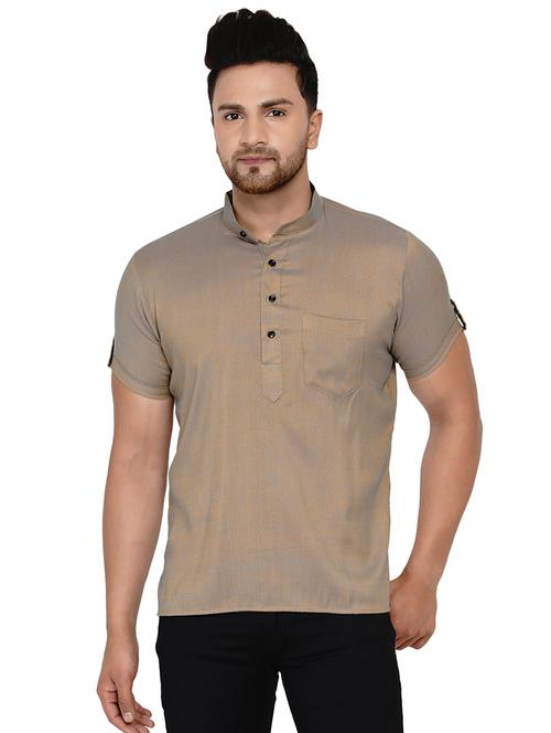 beige solid short kurta - 17779480 - Very Small Image - 1