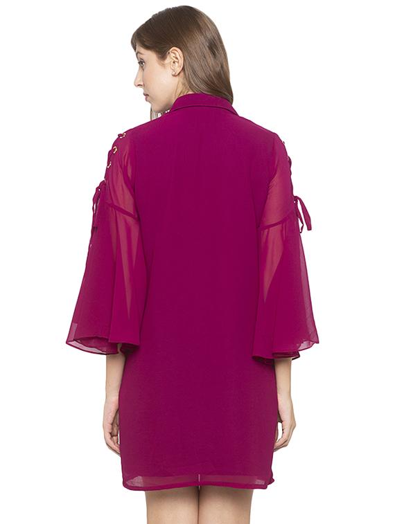 bell sleeved solid shift dress - 17780747 - Zoom Image - 3