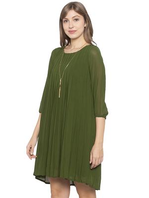round neck solid shift dress - 17780748 - Standard Image - 2