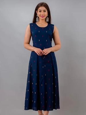 blue rayon anarkali kurta with jacket - 17781561 - Standard Image - 2