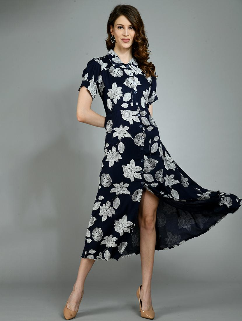 shirt collar floral fit & flare dress - 17782556 - Zoom Image - 2