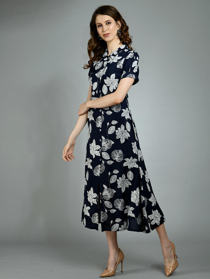 shirt collar floral fit & flare dress - 17782556 - Zoom Image - 3
