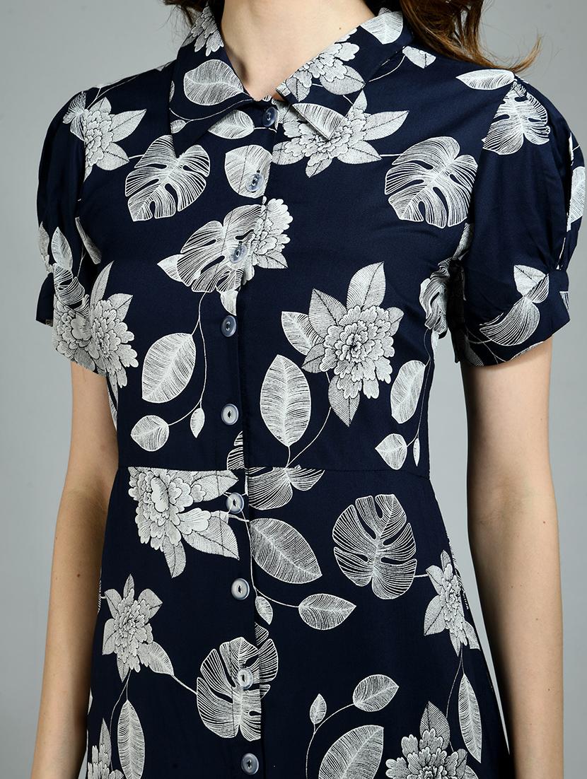shirt collar floral fit & flare dress - 17782556 - Zoom Image - 5