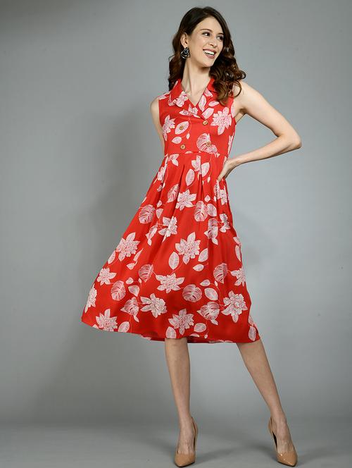 lapel neck floral fit & flare dress - 17782560 - Standard Image - 1