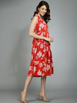 lapel neck floral fit & flare dress - 17782560 - Standard Image - 2