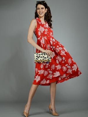 lapel neck floral fit & flare dress - 17782560 - Standard Image - 5