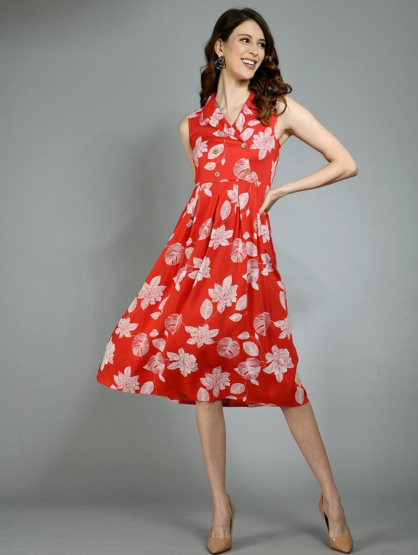 lapel neck floral fit & flare dress - 17782560 - Zoom Image - 1