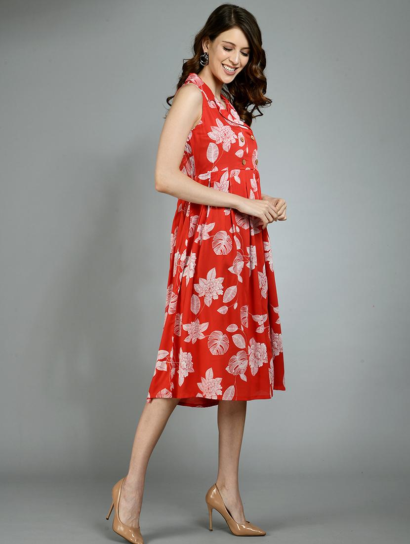 lapel neck floral fit & flare dress - 17782560 - Zoom Image - 2