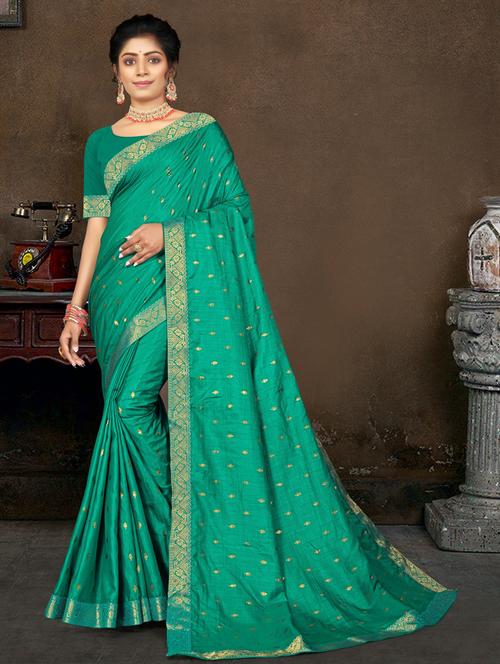turquoise bordered saree with blouse - 17782745 - Standard Image - 1