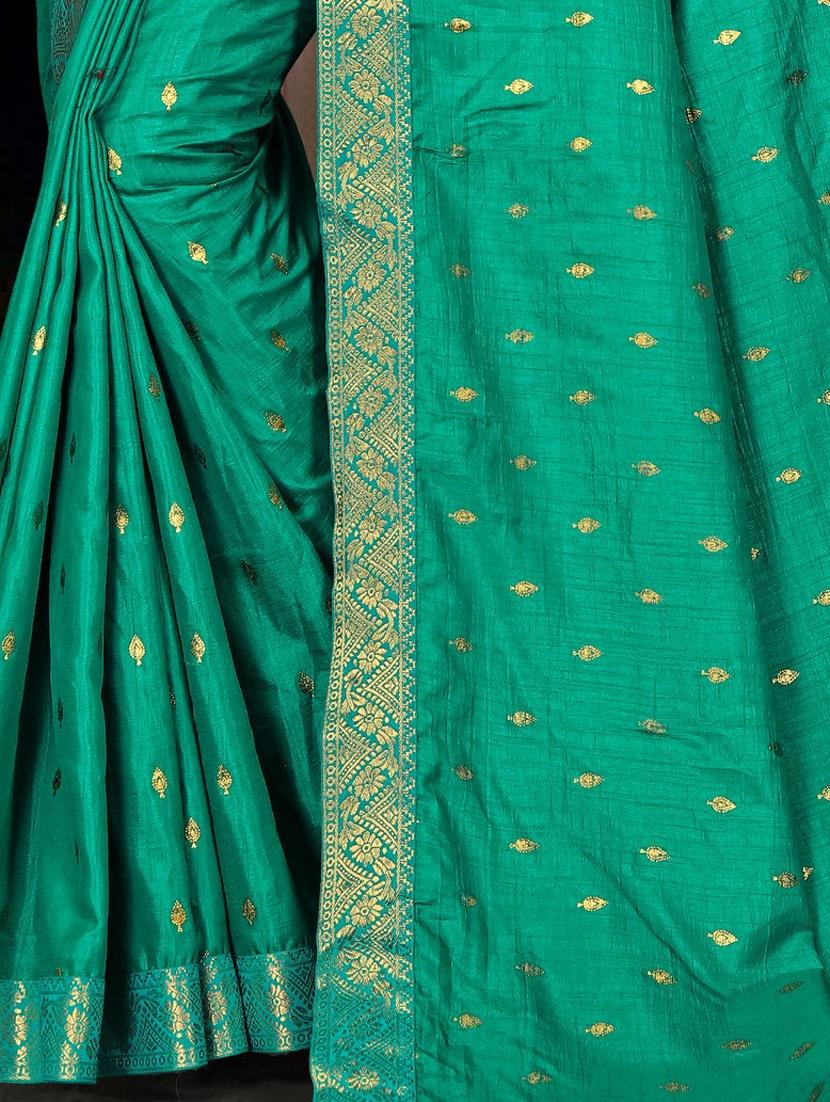 turquoise bordered saree with blouse - 17782745 - Zoom Image - 2