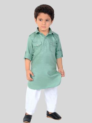 green solid kurta set - 17782803 - Standard Image - 6