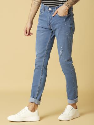 blue light washed ripped denim jeans - 17782813 - Standard Image - 4
