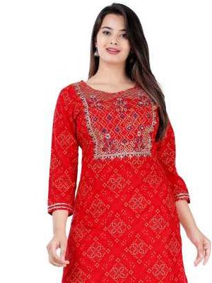red rayon kurti - 17782910 - Standard Image - 2