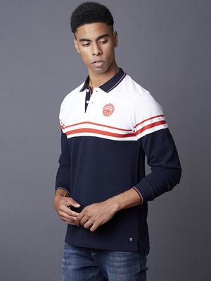 navy blue color block cut & sew polo t-shirt - 17783098 - Standard Image - 2