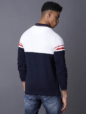 navy blue color block cut & sew polo t-shirt - 17783098 - Standard Image - 3