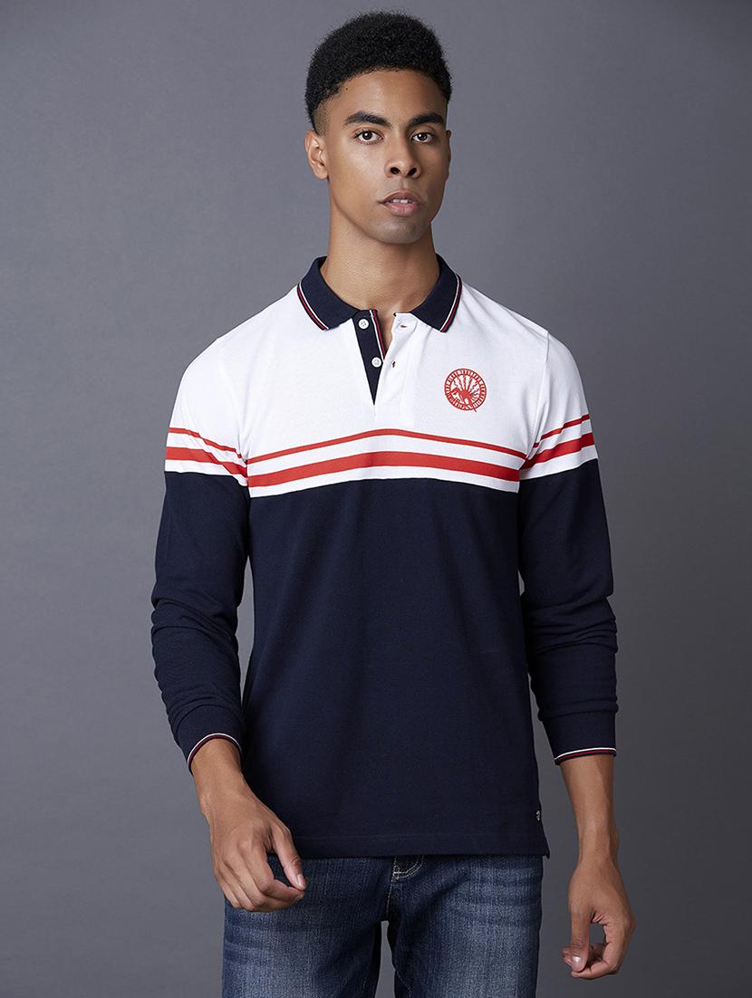 navy blue color block cut & sew polo t-shirt - 17783098 - Zoom Image - 1