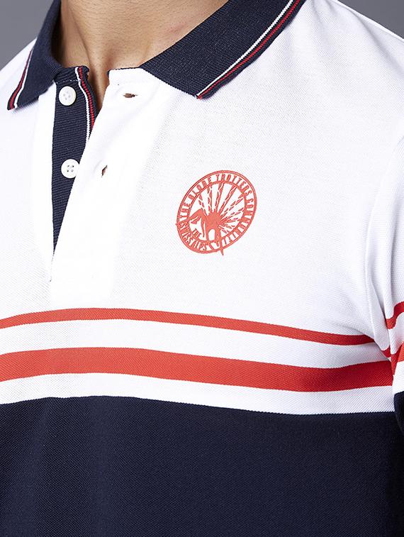 navy blue color block cut & sew polo t-shirt - 17783098 - Zoom Image - 4