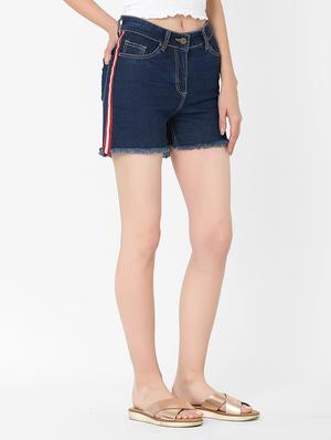 frayed hem side taped shorts - 17783327 - Standard Image - 2