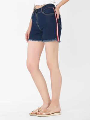 frayed hem side taped shorts - 17783327 - Standard Image - 3