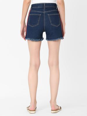 frayed hem side taped shorts - 17783327 - Standard Image - 4