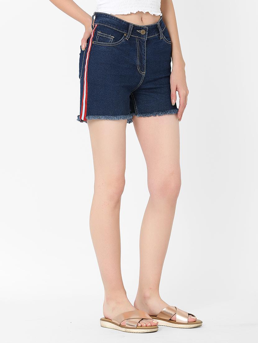 frayed hem side taped shorts - 17783327 - Zoom Image - 2