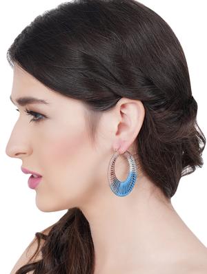 blue cotton handmade hoop earring - 17785464 - Standard Image - 4