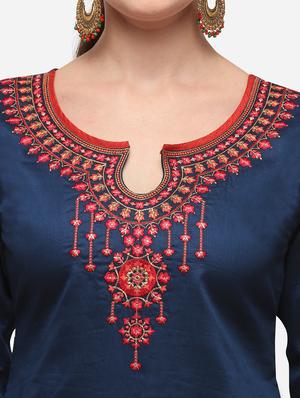 blue cotton blend patiyala suits unstitched suit - 17785515 - Standard Image - 4