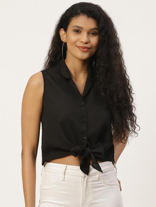 front knot solid shirt - 17785594 - Very Small Image - 1