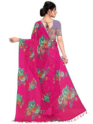 floral printed saree with blouse - 17785703 - Standard Image - 2